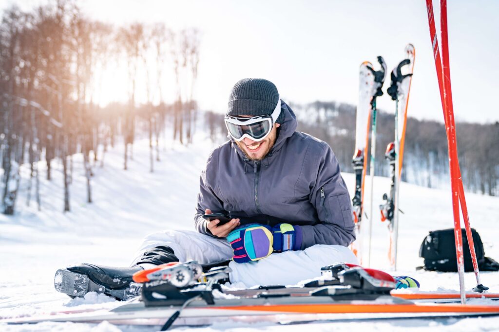 A man enjoying a Skiing App.